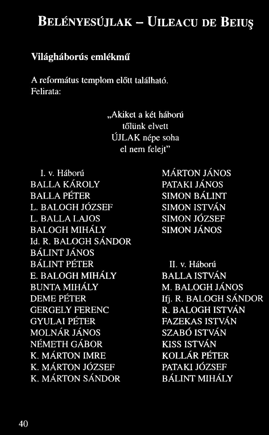 BALOGH MIHÁLY BUNTA MIHÁLY DEME PÉTER GERGELY FERENC GYULAI PÉTER MOLNÁR JÁNOS NÉMETH GÁBOR K. MÁRTON IMRE K. MÁRTON JÓZSEF K.
