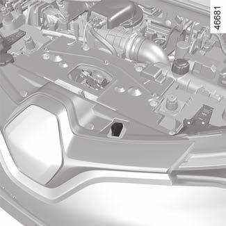 MOTORHÁZTETŐ (1/2) 1 Kinyitásához húzza meg műszerfal bal oldalán található nyitókart 1. A motorházfedél biztonsági zárja Emelje meg a motorháztetőt néhány centiméterre és tolja el a kart 2 balra.