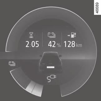 ELEKTROMOS GÉPKOCSI: töltés (9/11) 7 A kijelzőegység kijelzője néhány másodperc után megjelenik. Egy ajtó nyitásakor ismét megjelenik a kijelzőegységen. A töltés befejeződésekor a Z.E. 7 visszajelzőlámpa folyamatosan zölden világít.