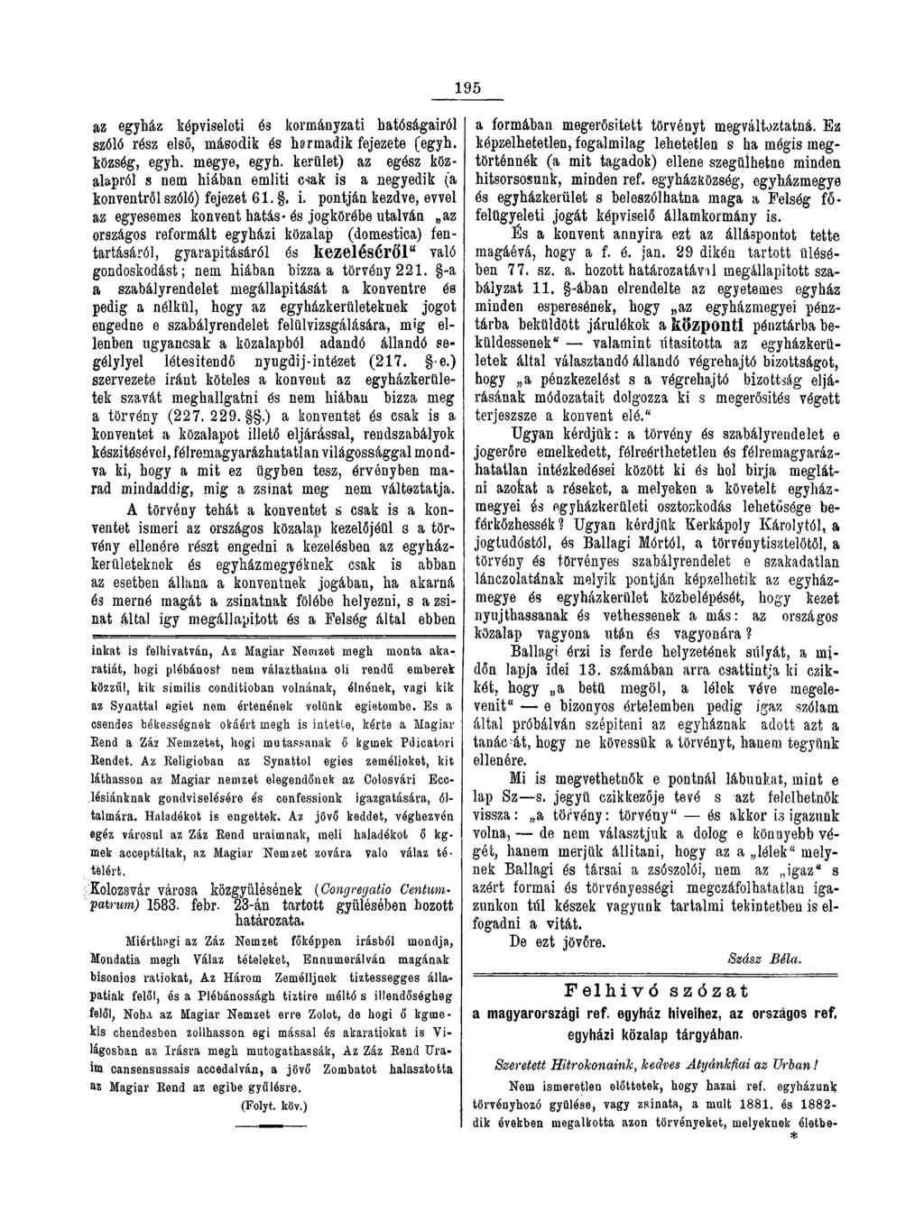 195 az egyház képviseleti és kormányzati hatóságairól szóló rész első, második és harmadik fejezete (egyh. község, egyh. megye, egyh.