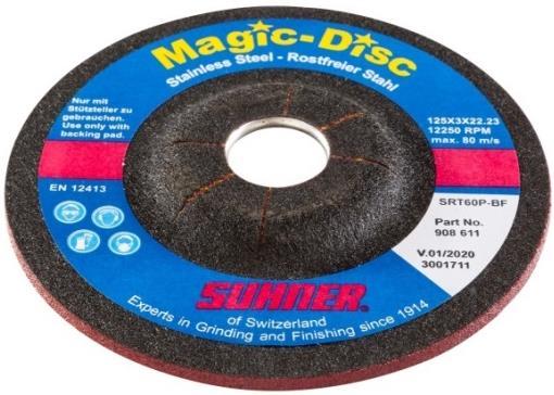 /min 13 300 12 250 10 200 6 650 Méretek [mm] 115 x 7 x 22 125 x 7 x 22 150 x 7 x 22 230 x 7 x 22 10 10 10 10 SUHNER Magic disc sokoldalú, erős csiszolókorong jó ár / teljesítmény arány rozsdamentes