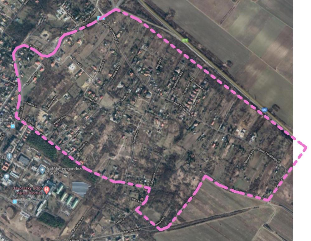 Állapottérkép: Ortofotó (forrás: Google Maps) 2.6 Közlekedés vizsgálata 2.6.1 Közúti kapcsolatok Vác városszerkezete és a térség legfontosabb sze
