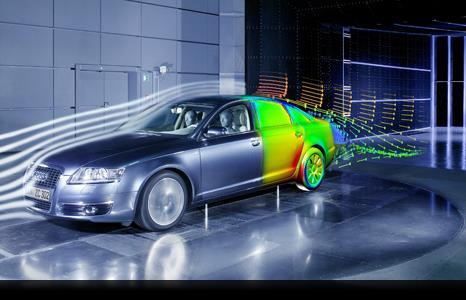Wind tunnel smoke lines with CFD airflow superposed Wind tunnel smoke lines with CFD airflow superposed (credit AUDI Wind Tunnel Centre) Wind