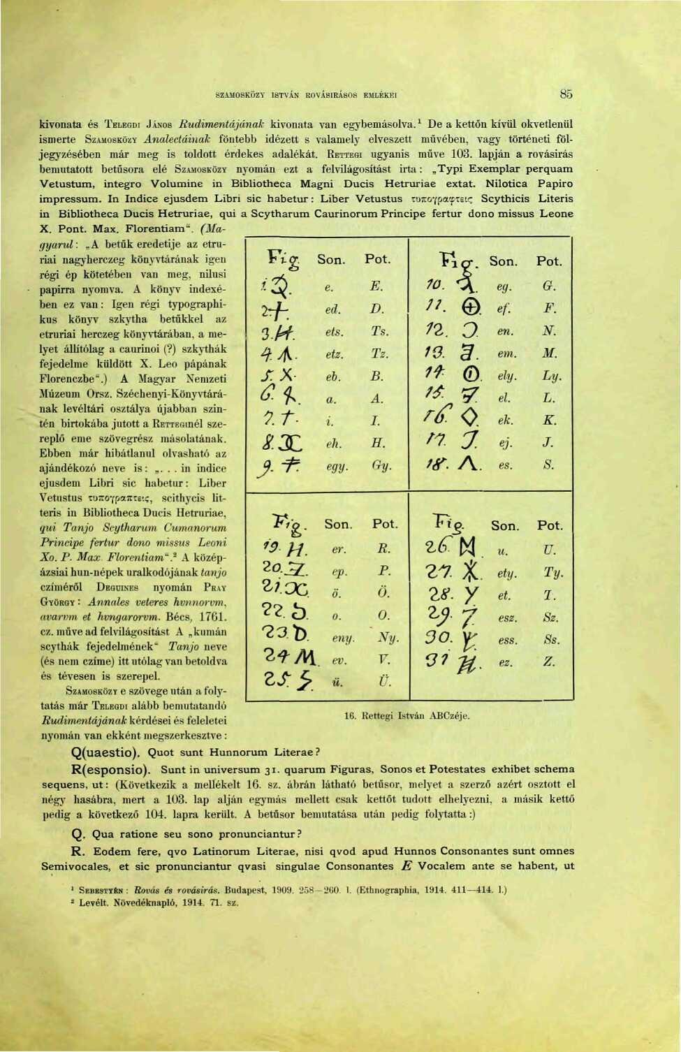 SZAMOSKÖZY ISTVÁN EOVÁSIRÁSOS EMLÉKEI 85 kivonata és TELEGDI JÁNOS Rudimentájának kivonata van egybemásolva.