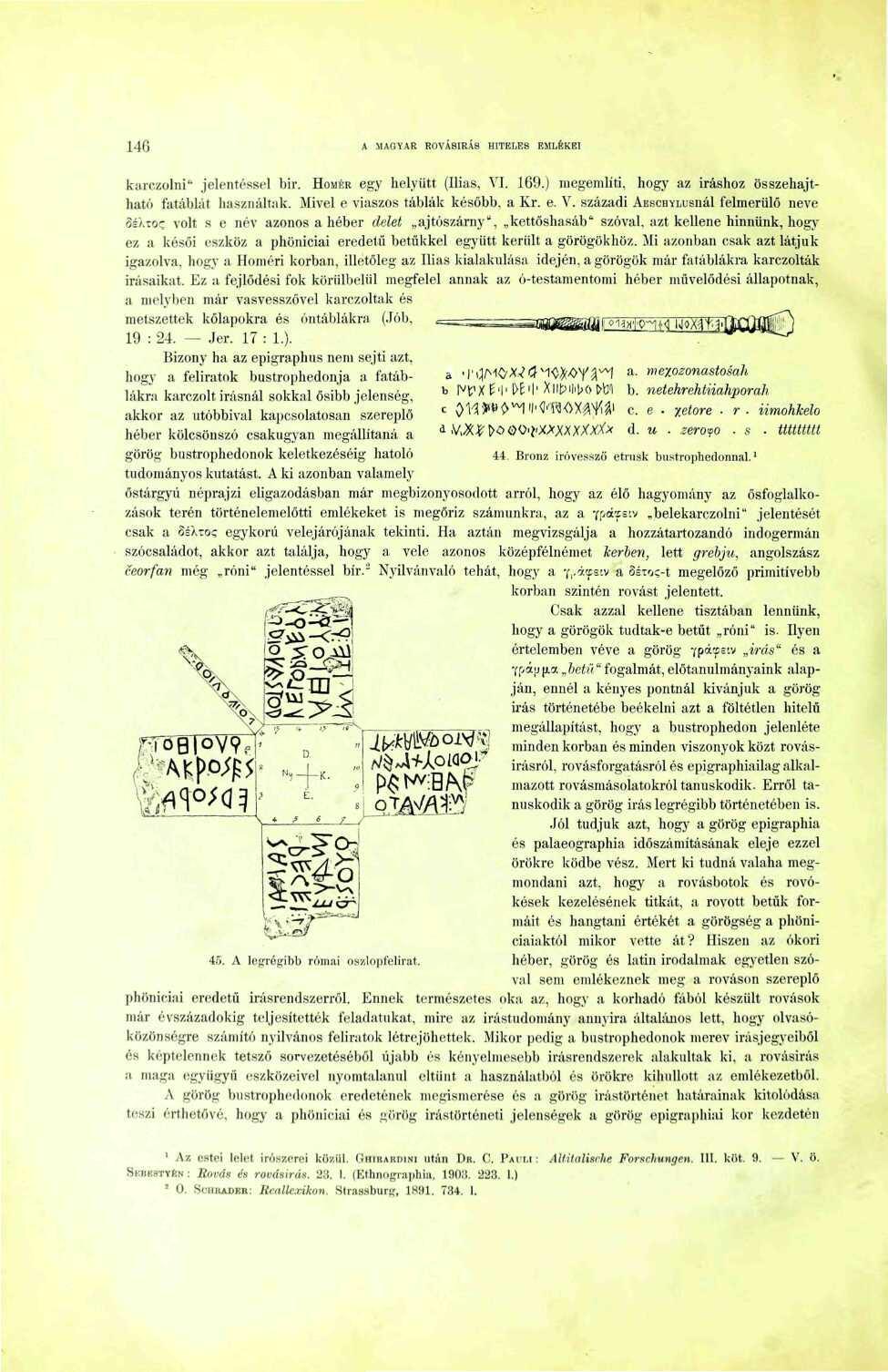 40 A MAGYAR ROVÁSÍRÁS HITELES EMLÉKEI karczolni" jelentéssel bír. HOMÉR egy helyütt (llias, VI. 69.) megemlíti, hogy az íráshoz összehajtható fatábliit használtak. Mivel e viaszos táblák később, a Kr.