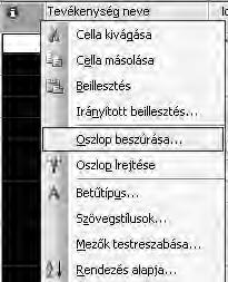 A WBS kódokat a Gantt-nézetben oszlop beszúrásával is megjeleníthetjük a helyi menüből, ha külön oszlopban