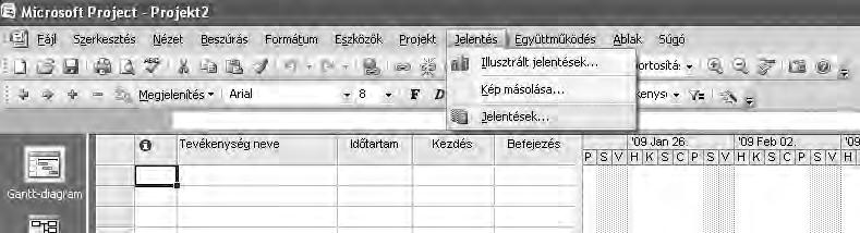 77. ábra 2007-es verzió Jelentés menüje Feladat Szűrjük le azokat a tevékenységeket, amelyek a Külső