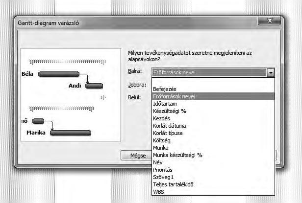 4.6. Erőforrások hozzárendelése 96. ábra Gantt-diagram varázsló 5.