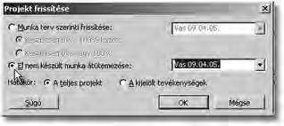 bekapcsolható, hogy az állapotdátumig jelenítse meg készültség százalékos változását. 130.