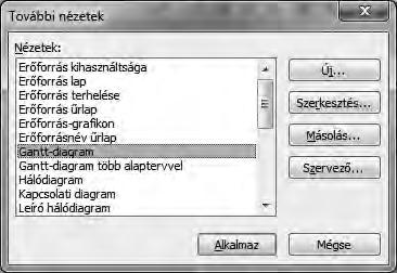 lehetőség nyílik nézetek másolására, szerkesztésére, egyedi nézetek