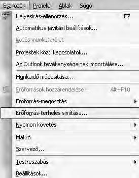 144. ábra Erőforrás simítása Ha több túlterhelés is van, akkor az Nézet/Erőforrás kezelése eszköztáron található Ugrás a következő túlterheléshez gombra kattintva könnyen megadhatók a túlterhelt