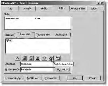 A lábléc bal oldalára szánt tartalmat a Balra zárt lapfül kiválasztása után ikonokról tudjuk beszúrni.
