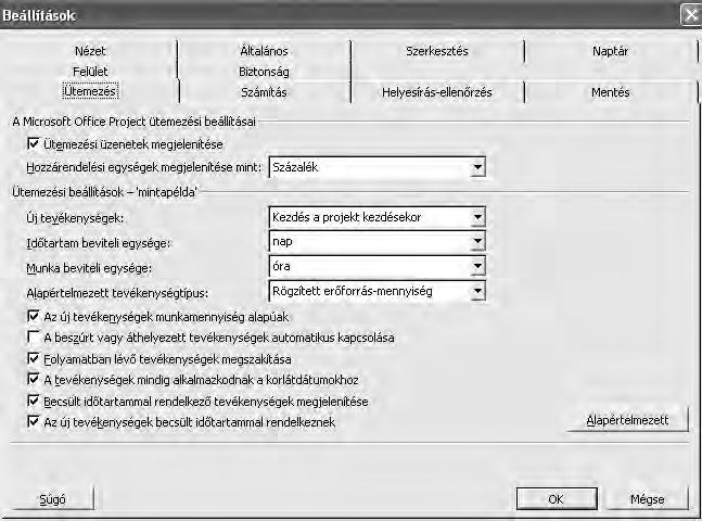 32. ábra Ütemezés regiszterfül