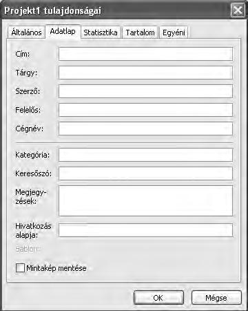 ábra Naptár regiszterfül A Fájl menü/tulajdonságok adatlapon adhatjuk meg a projekt címét,