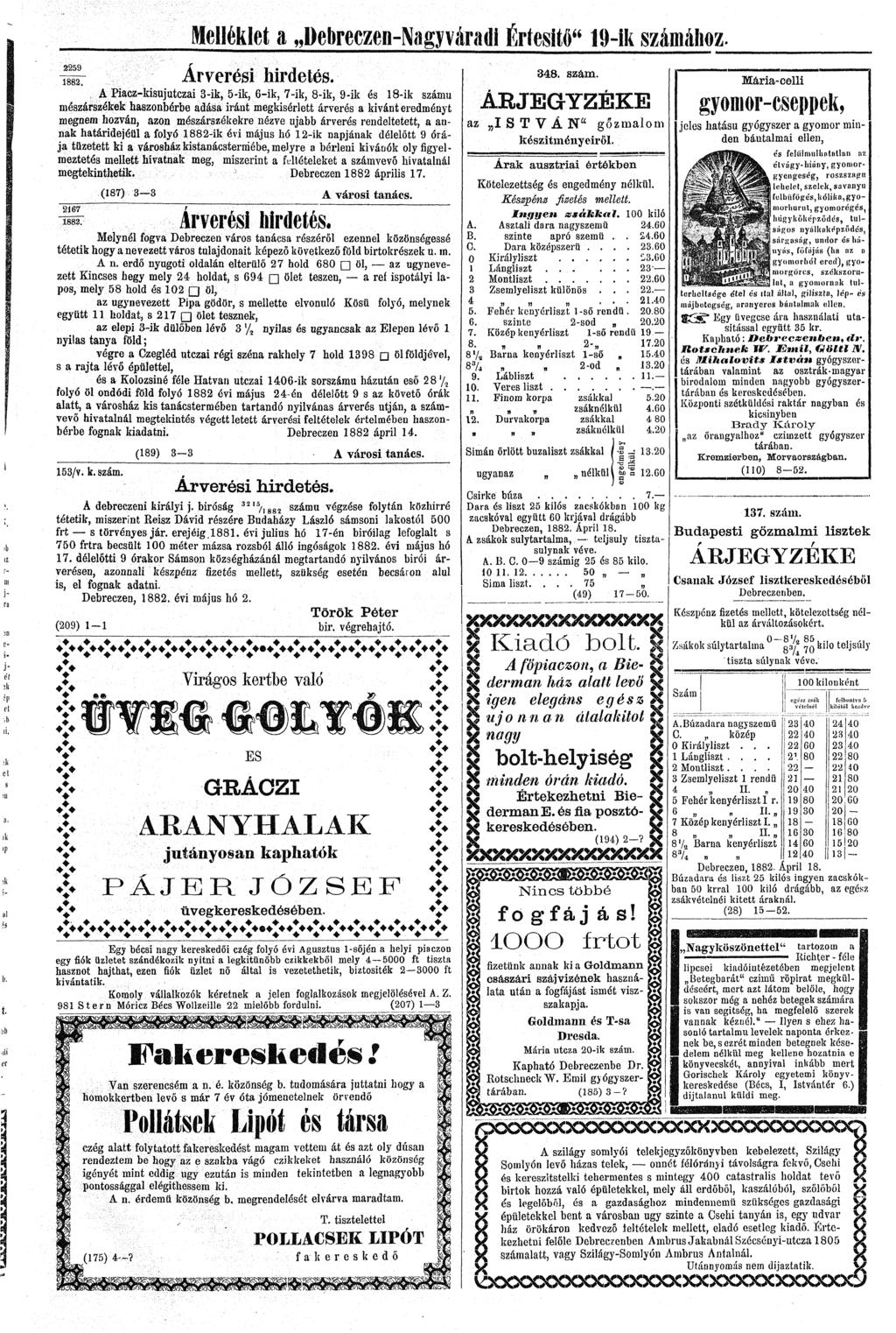 ^ Melléklet a ^l^rem^nagyváradi Értesítő" 19-lk számához.