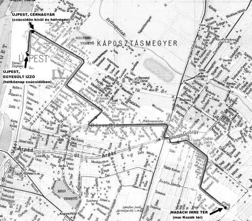 A 47-es busz 1951-es meghoszszabbítása utáni útvonal egy 1958-ban megjelent térképen az Egyesült Izzó és a Kozák (akkor: Madách) tér között.