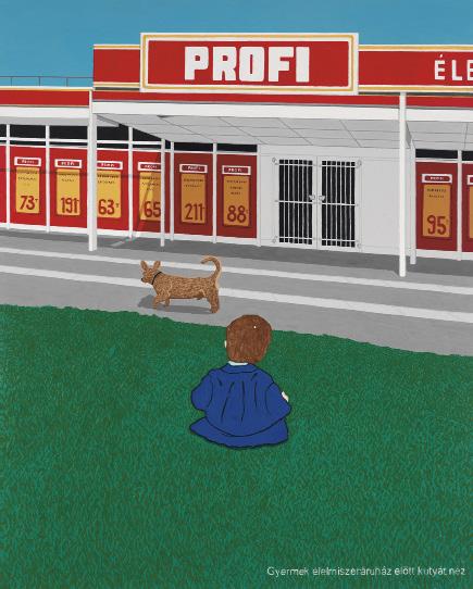 dog in front of the supermarket