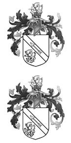 4 A Náray család eddig fellelt címerei: Náray György kanonok 1690-ben ezt a címert használta: Pajzs: A címerpajzs közepén koronázott oszlop egy dombon, melynek két oldalán egymással szemben két