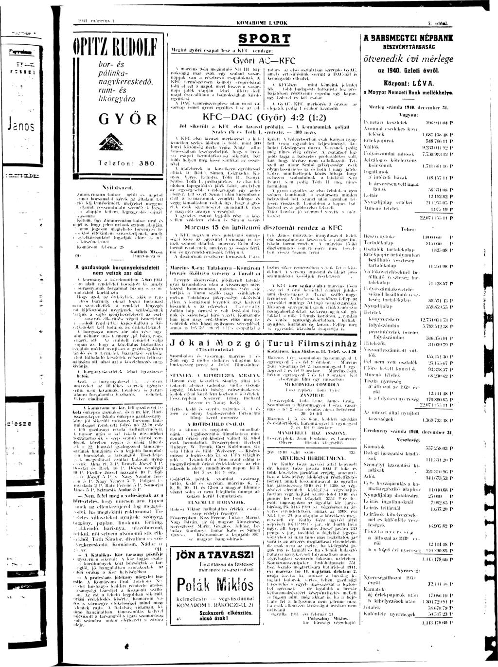 Ii» murriñ KOMAROMI LAPOK OPITZ RUDOLF bor- és p á l i n k - ngykereskedő, r u m - és lik őr g y á r G Y O R Telefon: 380 \ Vfi'.llkfl/ill.