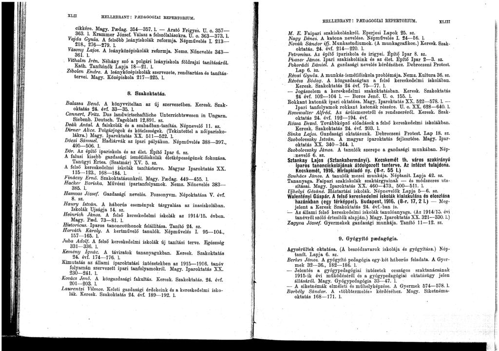 XLII HELLEBRANT: p JEDAGOGIAI REPERTORIUM. cikkére. Magy. Predag. 354-357. l. - Arató Frigyes. U. o. 357-363. 1. Krammer József. Válasz a felszólalásokra.u. o. 363-373. l. Vajda Gyula. A felsőbb.