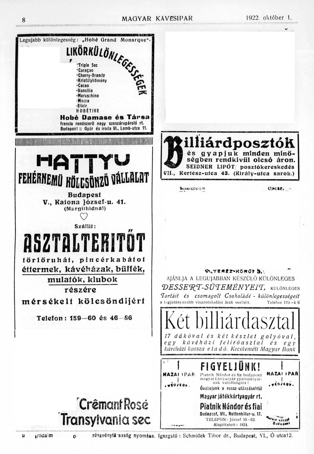 8 MAGYAR KAVES1PAR 1922. október 1.