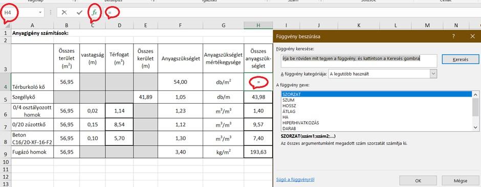 2. Függvénnyel Az fx-re kattintva megjelenik az első ablak, ahol ki lehet