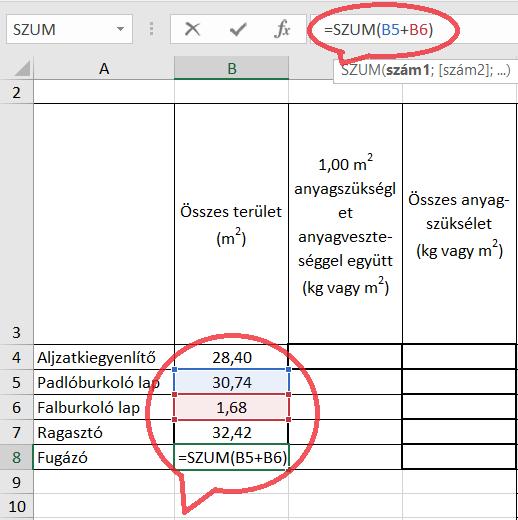 Az elkészült feladatlap (90. ábra) 90. ábra Az elkészült 1. munkalap a területek kiszámításával Feladat 2.