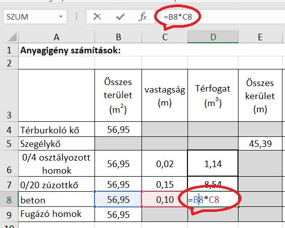 108. ábra Térfogat számítása Miután az egységre eső