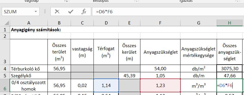 Minden sorban ugyanígy járunk el: szegélykő 110.