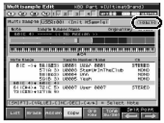 Miután megadta a nevet, nyomja meg az [F8 (Write] gombot. A Multisample Write ablak megjelenik. 1. A Multisample Edit képerny n, nyomja meg [Write] gombot. Megjelenik a Multisample Name képerny. 4.