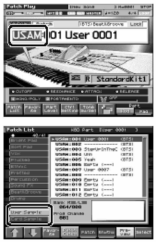Mintával kapcsolatos változtatások Kib vített Patch csoportok A patch listából is kiválaszthatja mintákat (card/user) (Sample Auto Patch).