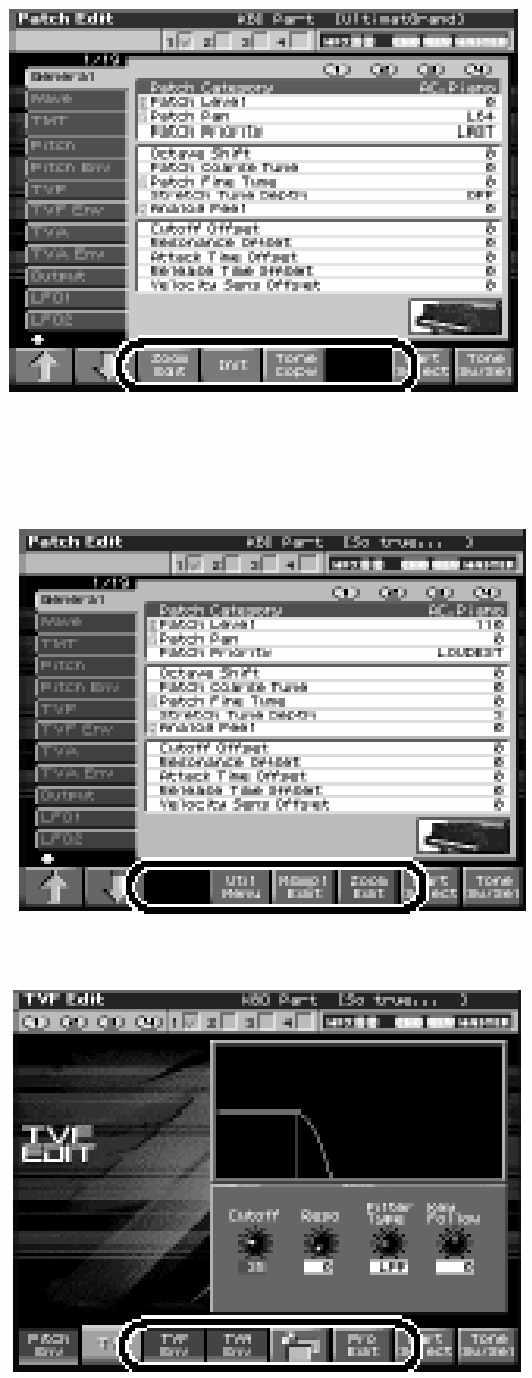 Példa: A Patch Utility Menu ablak eléréséhez nyomja meg az [F4 (Util Menu)] gombot A Patch Edit képerny kijelzésének módja megváltozott.