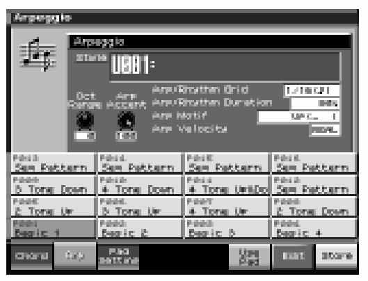 Új funkciók az Arpeggio használatában Arpeggio játéknál, a pad-okkal kapcsolhatja az arpeggio stílusokat.