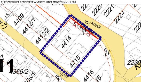 során az utcavonalban törést jelent és id közben az okafogyottá váló 2196/4 hrsz közterületi területrész az érintett 4414, 4415 és 4416
