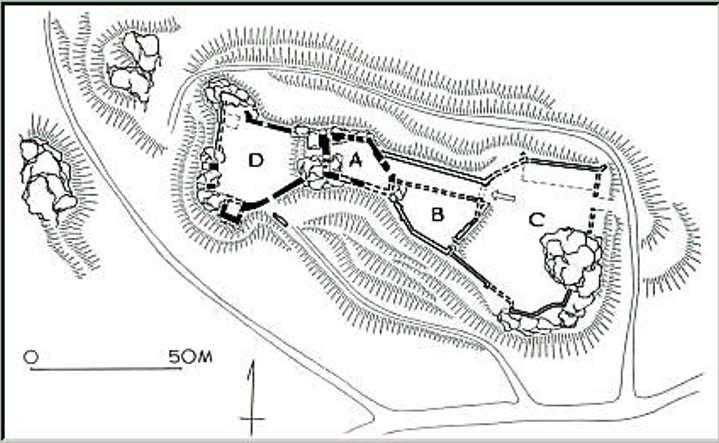 Plan Alaprajz 178 A - zamek górny, B - zamek średni, C -zamek dolny A - felső várkastély, B - középső várkastély, C - alsó korczyński, D - zamek dolny odrzykoński várkastély Korczyńskinél, D -