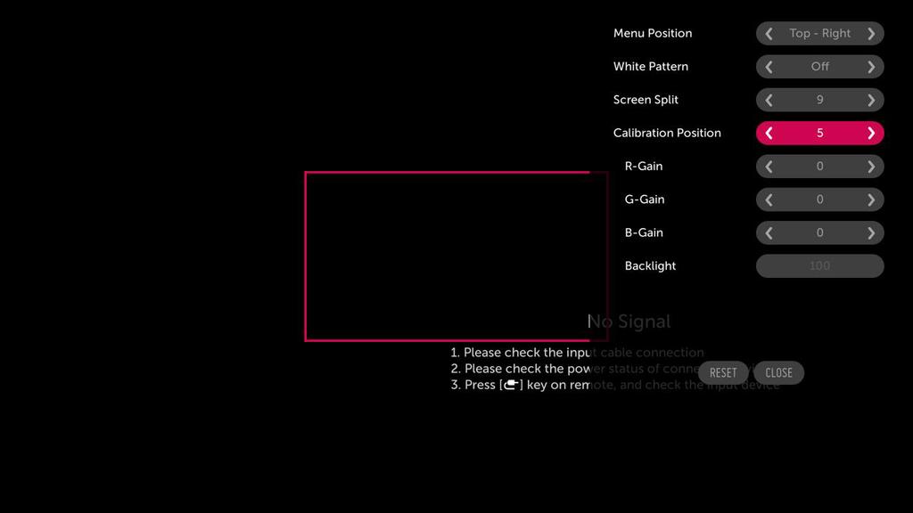 74 [Manual Calibration (MANUÁLIS KALIBRÁLÁS)] Manuálisan beállíthatja a kiválasztott hely színét. [Screen Split (Fractionnement de l écran)]: Állítsa be a manuális beállítási területet.