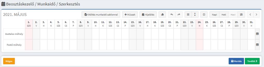 ábra A Munkaidő szerkesztése gomb megnyomása után tudjuk megadni a beosztáshoz a ledolgozandó műszakokat és a műszakok erőforrás igényét: 18.