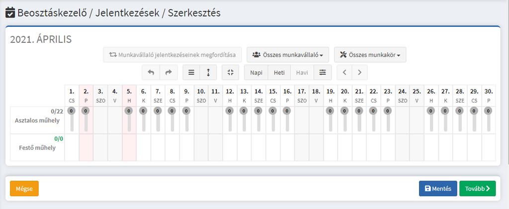 Ehhez válasszuk a Jelentkezések szerkesztése opciót. 25. ábra Válasszuk ki azt a műszakot, amit kezelni szeretnénk.