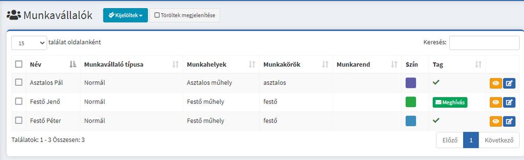 58. ábra A kattintás után megjelenő ablakban meg kell adni a munkavállaló e-mail címét, majd a Meghívás gombra kattintani: 59.
