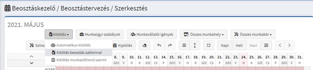 Itt adjuk meg az érintett dolgozó nevét, a cég nevét, az ismétlődés típusát és az ismétlődő hetek/napok számát: 80. ábra A mentést követően már a beosztás készítésnél használható ez a sablon. 81.
