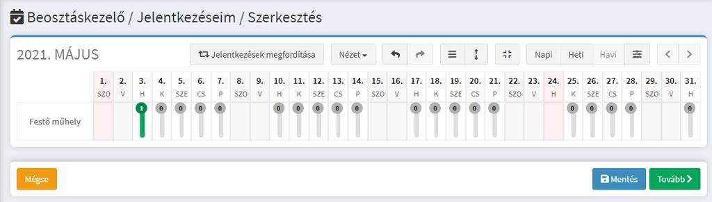 160. ábra A jelentkezések bejelölése után a Mentés vagy a Tovább gombra kell kattintani.