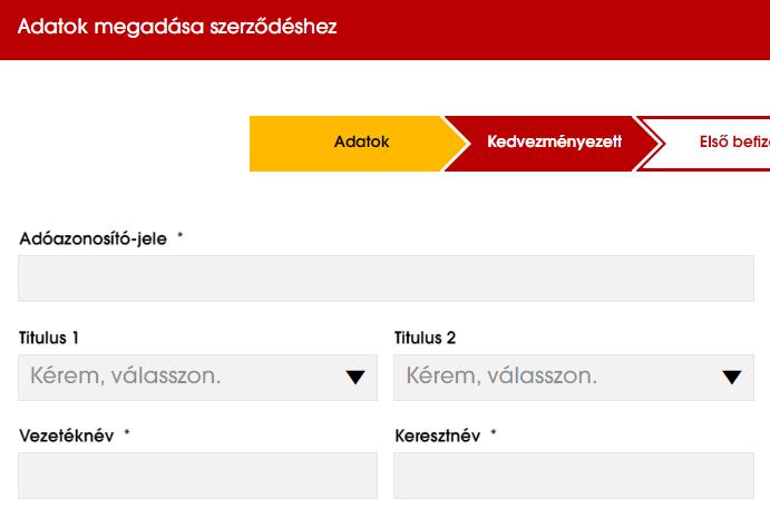 A folyamat folytatásához kattintson az Adatok megadása szerződéskötéshez gombra.