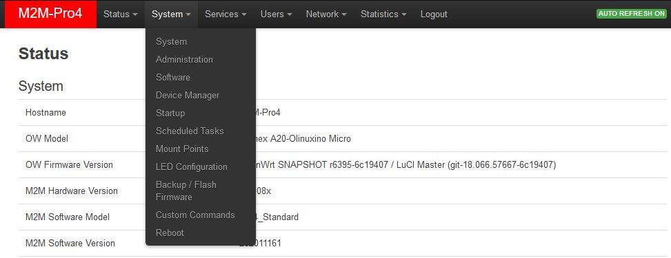 Backup / Flash Firmware (konfiguráció mentés, firmware frissítés) Custom commands