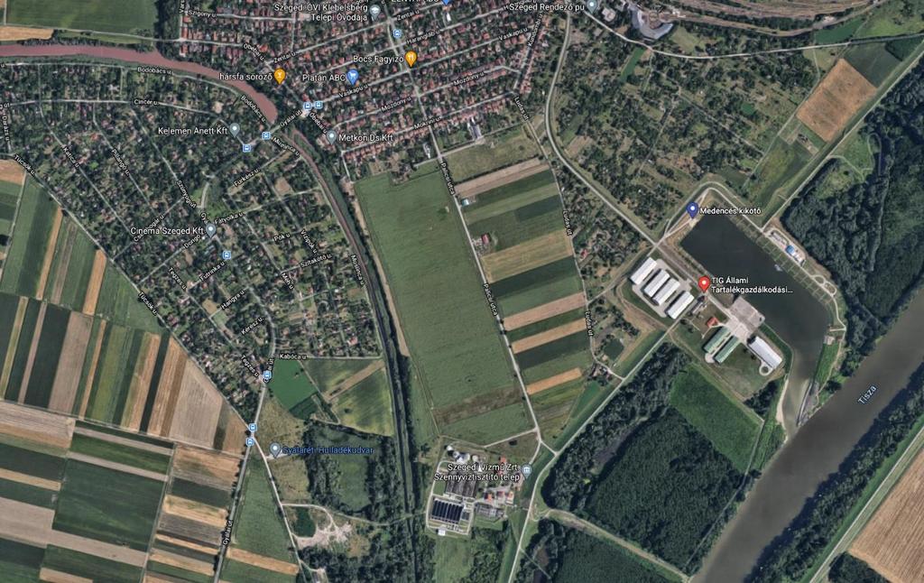 4.6.2.3.1 02196/4 HRSZ., MEDENCÉS KIKÖTŐ Mint potenciális helyszínt, megvizsgáltuk a Medencés Kikötő ingatlanának (Szeged 02196/4 hrsz., ATIVIZIG kezelésében) ÉK-i részét.