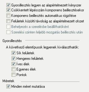 Bevezetés szerelések létrehozásába Alkatrész beillesztés beállítási lehetőségei A szalagsoron kattintson a Beállítások gombra.