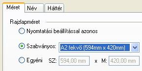 Bevezetés Az Alkalmazás menüből válassza a Rajzlapbeállítás parancsot. A Rajzlap jellemzők párbeszédablakban a Méret panelen, a rajzlapméret opciót állítsa a következőre: A2 fekvő (594 mm x 420 mm).