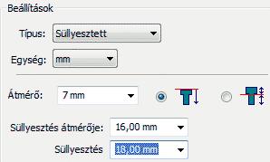 . fejezet 1 Bevezetés az alkatrész modellezésbe Állítsa be a következő furat jellemzőket: A Típust állítsa süllyesztettre. Az Átmérőt állítsa 7-re. A Süllyesztés átmérőjét állítsa 16-ra.