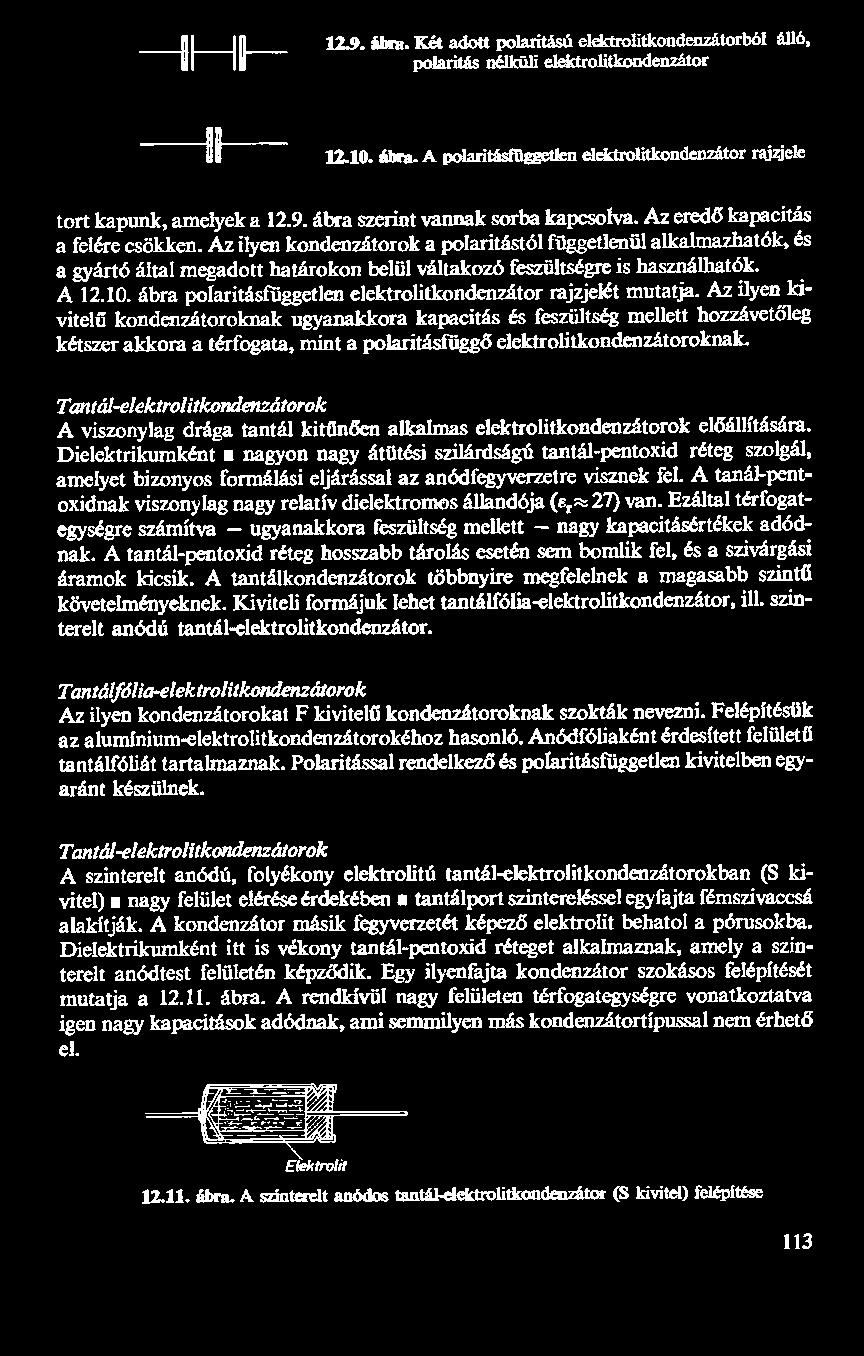 Az ilyen kondenzátorok a polaritástól függetlenül alkalmazhatók, és a gyártó által megadott határokon belül váltakozó feszültségre is használhatók. A 12.10.