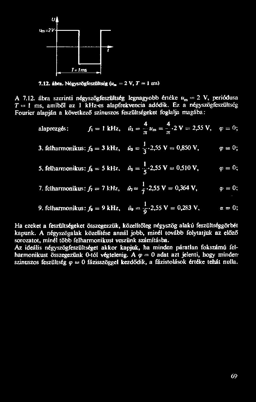 felharmonikus : f, 7 khz, 477 4255 V 0364 V, p5-0: 9. felharmonikus : fo 9 khz, úg 57255 V 0,283 V, az 0; Ha ezeket a feszültségeket összegezzük, közelítőleg négyszög alakú feszültséggörbét kapunk.