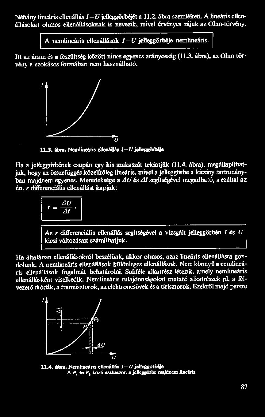 hez ESVE SÉRE ES u 11.3. ábra. Nemlineáris ellenállás / U jelleggörbéje Ha a jelleggörbének csupán egy kis szakaszát tekintjük (11.4.